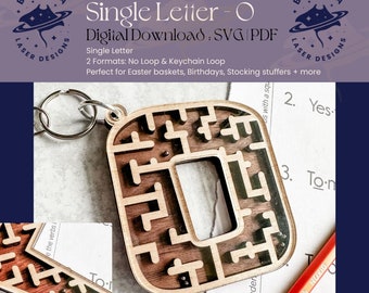 O - Single Letter Maze | Monogram Maze Game, Keychain loop option | SVG/PDF | Laser Cutting | Easter Basket | Stocking Stuffer