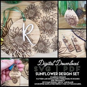 Ensemble de motifs floraux tournesol | 8 SVG | Glowforge et découpe laser | Gravure florale