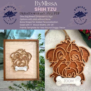 Shih Tzu Line Kunst | Hunderasse Design | Ornamente, Sonnenfänger, Rahmendekor| SVG & PDF | Glowforge und Laser Cuts, Hundeliebhaber