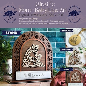 GIRAF moeder baby | Los dier | Ornamenten, zonnevangers, lijst, standaard | SVG en pdf | Lasersnijden, Moederdag, Sieraden