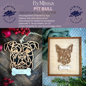 Pit Bull Line Art | Hunderasse Design | Ornamente, Sonnenfänger, Rahmendekor| SVG & PDF | Glowforge und Laser Cuts, Hundeliebhaber