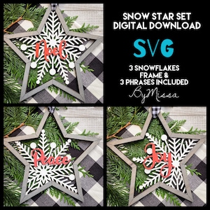 Juego de adornos o perchas decorativas con forma de estrella de nieve/SVG/Glowforge y corte por láser
