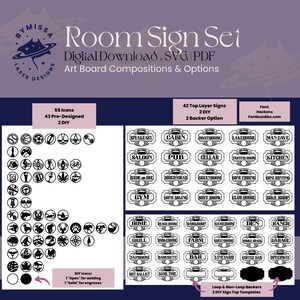 Room Sign Bundle Mix & Match 40 Sign Options with 50 Icons Home Decor, Gift SVG/PDF Glowforge Laser Cutting Template image 5