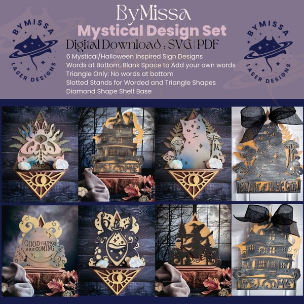 Lot mystique de 6 modèles de sorcières | SVG/PDF | Décorations pour étagères, murs et pieds dans tous les modèles| Magick, noyau de chalet, halloween | Lime laser