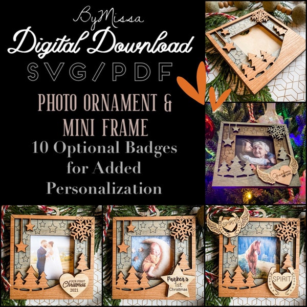 Starry Night Frame Ornament & Mini Frame | fits 2.5"x2.5" photo  | SVG/PDF | Glowforge and Laser Cutting