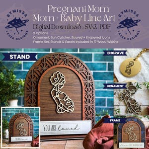 ZWANGERE moeder baby | Los dier | Ornamenten, zonnevangers, lijst, standaard | SVG en pdf | Lasersnijden, Moederdag, Sieraden