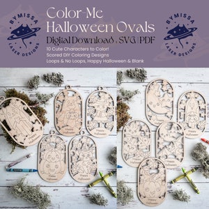 10 Color-Me Ornaments: Halloween & Fall Edition | DIY Coloring Kit | SVG/PDF | Glowforge Laser Cutting Template