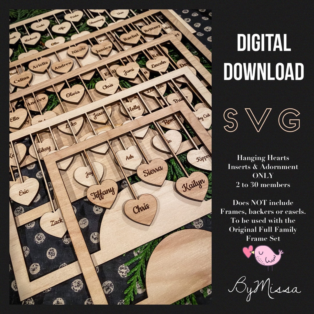 Heart Family Inserts: Laser Cut SVG Adornment (2-30 Members) - Etsy