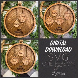 EINE Person + 1-3 Pfötchen | COMBO Familie + Pelzfamilie Ornament Set SVG | Glowforge und Laser Cuts