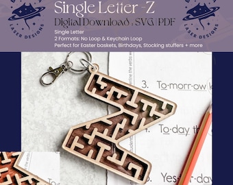 Z - Single Letter Maze | Monogram Maze Game, Keychain loop option | SVG/PDF | Laser Cutting | Easter Basket | Stocking Stuffer