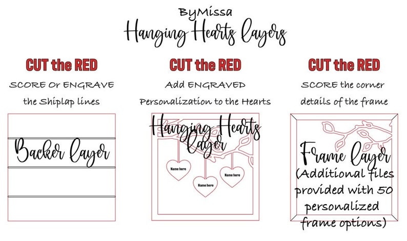 1-12 Member Hanging Hearts Mother's Day Frame Set 50 Custom Frames SVG Glowforge and Laser Cutting image 3