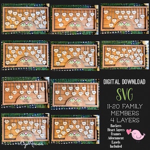 11-20 HEARTS Member Family FRAME Set + Easel| 10 SVG combos|Glowforge and Laser Cutting