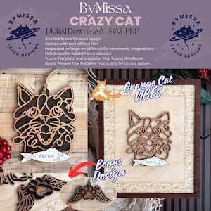 Gato loco (naranja) / Arte lineal de gato / Diseño de una sola raza de gato / Adornos, atrapasoles, marcos, monumentos / SVG y PDF / Glowforge y corte láser