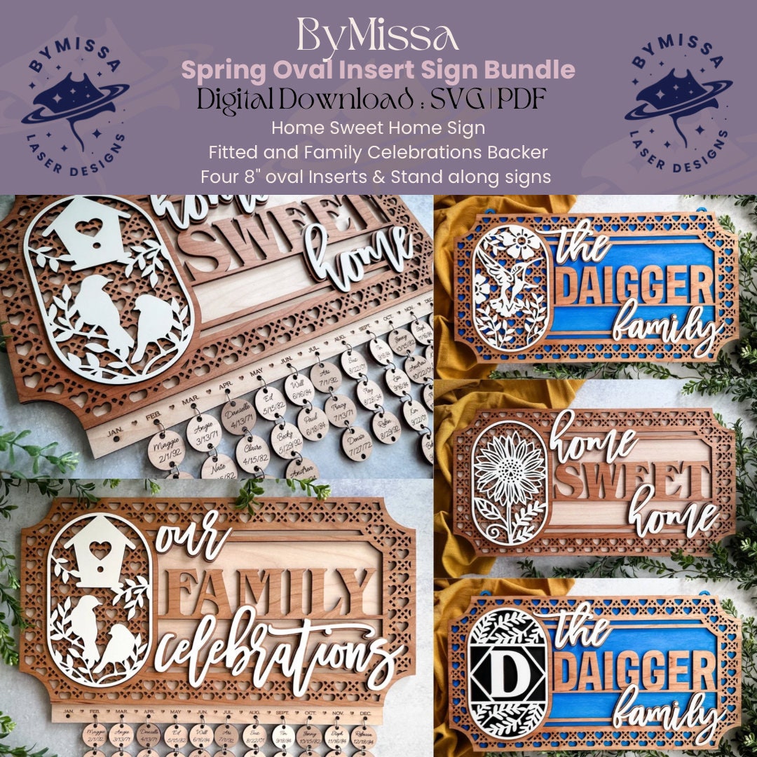 Laser Cut Family Celebration Sign: Interchangeable Oval Inserts (SVG ...