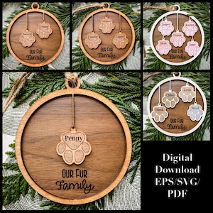 Fur Familie Ornament Set SVG, EPS, PDF Glowforge und Laser Cuts