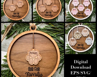 Fur Family Ornament Set SVG, EPS, PDF Glowforge and Laser Cutting