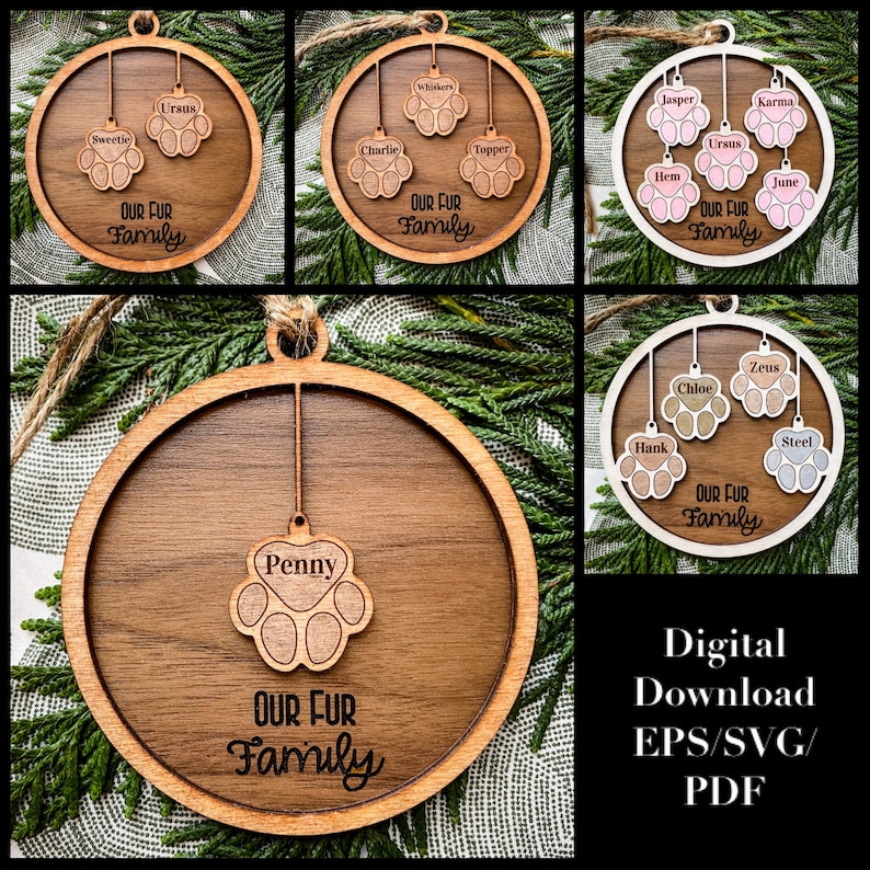 Download Fur Family Ornament Set SVG EPS PDF Glowforge and Laser | Etsy