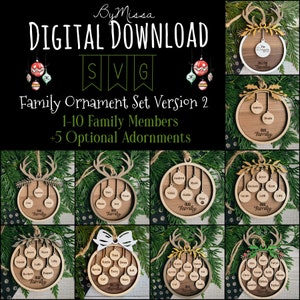 Conjunto de adornos familiares 1-10, versión DOS / SVG / Glowforge y corte láser
