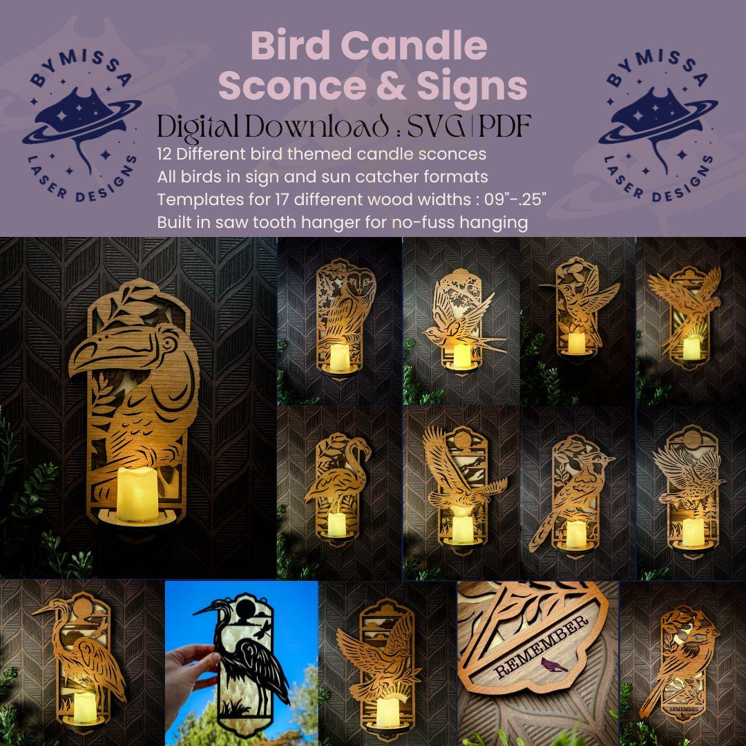 Sign Sconce Bird Sconce Bundle | 12 Different Birds | Candle Sconce, Sign, Sun ...