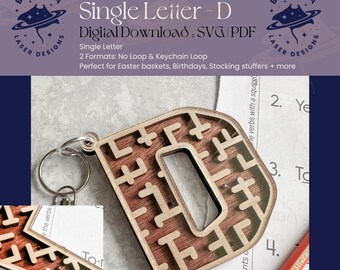 D - Single Letter Maze | Monogram Maze Game, Keychain loop option | SVG/PDF | Laser Cutting | Easter Basket | Stocking Stuffer