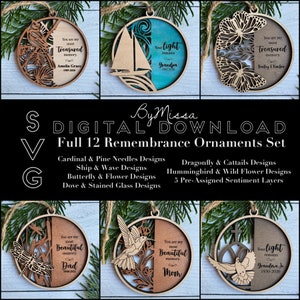 Full Remembrance Ornament/Sign Set: 12 Ornament/Sign SVG Designs Glowforge & Laser Cutting In loving Memory image 1