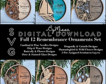 Full Remembrance Ornament/Sign Set: 12 Ornament/Sign SVG Designs | Glowforge & Laser Cutting | In loving Memory