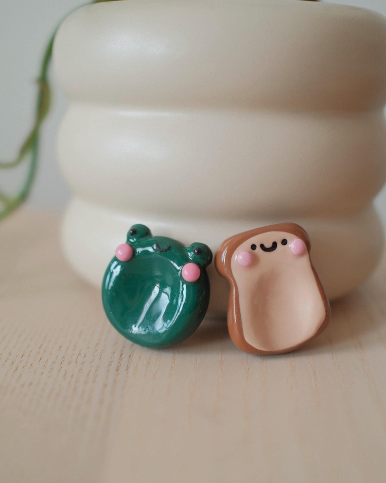 Polymer Clay Worry Stone: Kawaii Frog and Toast Charm image 1