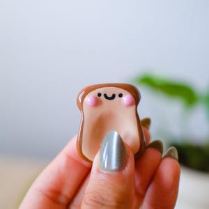 Polymer Clay Worry Stone: Kawaii Frog and Toast Charm toast