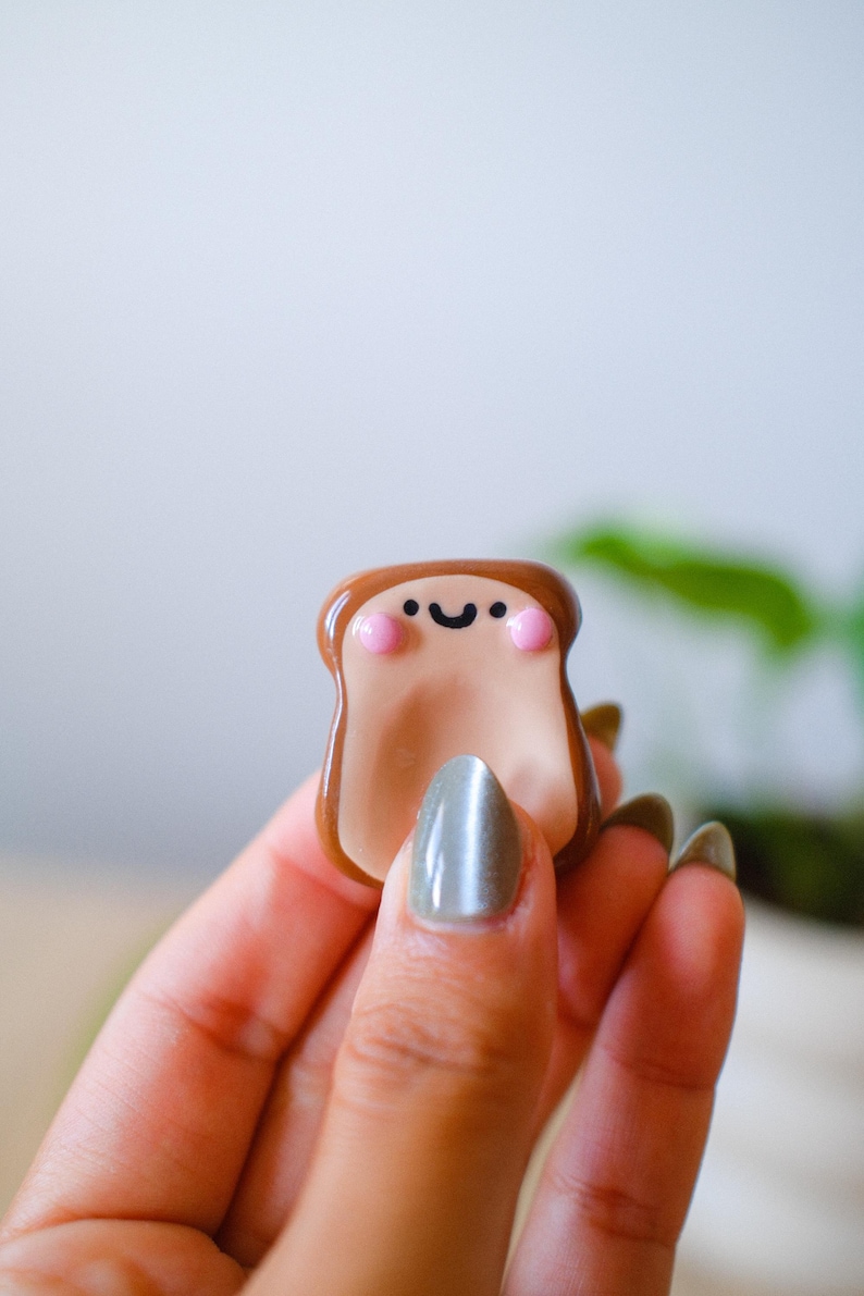 Polymer Clay Worry Stone: Kawaii Frog and Toast Charm toast