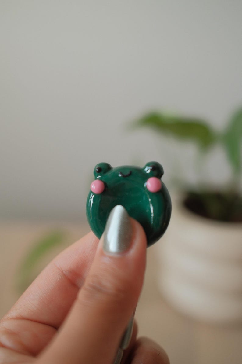 Polymer Clay Worry Stone: Kawaii Frog and Toast Charm frog