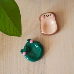 Polymer Clay Worry Stone: Kawaii Frog and Toast Charm image 2