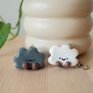 Polymer Clay Cloud and Storm Cloud Keychain: Handmade Kawaii Charm