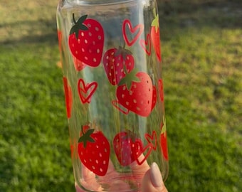 Vaso de fresa personalizado: Vaso de 16 oz con tapa de bambú