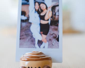 Polymer Clay Jellycat Cinnamon Roll photo stand: Handmade Kawaii Charm