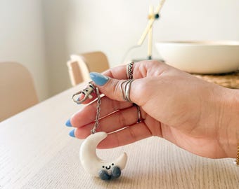 Polymer Clay Moon Jellycat Keychain: Handmade Kawaii Charm