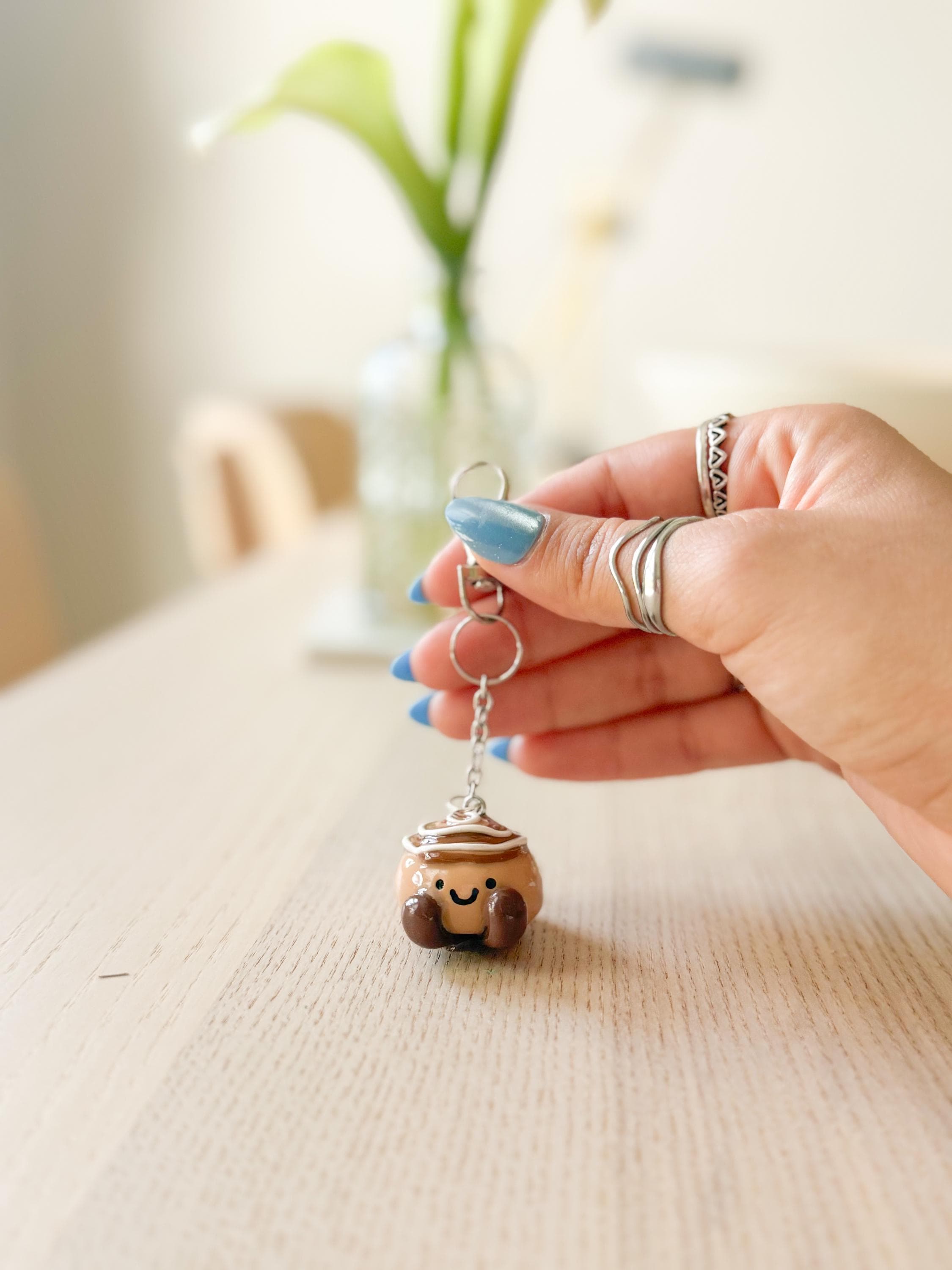 Polymer Clay Cinnamon Bun Keychain: Handmade Kawaii Charm - Etsy