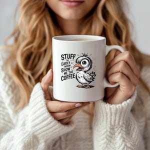 Taza "Rellena el Gusano Temprano" - Divertida taza de café con pájaro, frase "Muéstrame el café", regalo de mañana cansada, taza de animal gruñón lindo de 325 ml