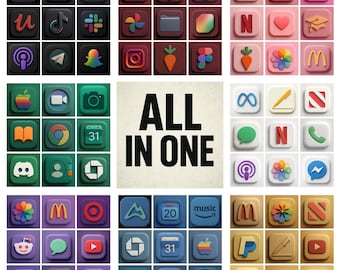 May include: A collection of app icons, such as social media and streaming services, presented on square backgrounds. The central text reads "ALL IN ONE" in bold, black lettering. The overall design is a vibrant and modern arrangement.