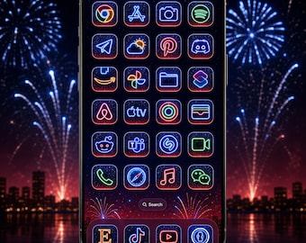 Pakiet ikon aplikacji Midnight Firework Neon: ponad 250 ikon iOS (dożywotnie aktualizacje)