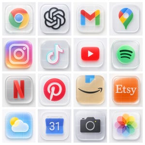 Quiet Glass Grid App Icon Pack: 250+ iOS-pictogrammen (levenslange updates)