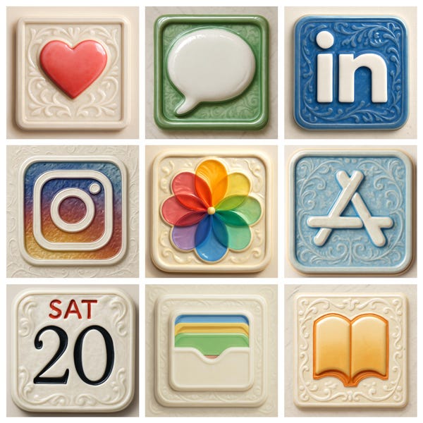 760 Embossed Ceramic Style App Icon Pack iOS & Popular Apps Lifetime Updates