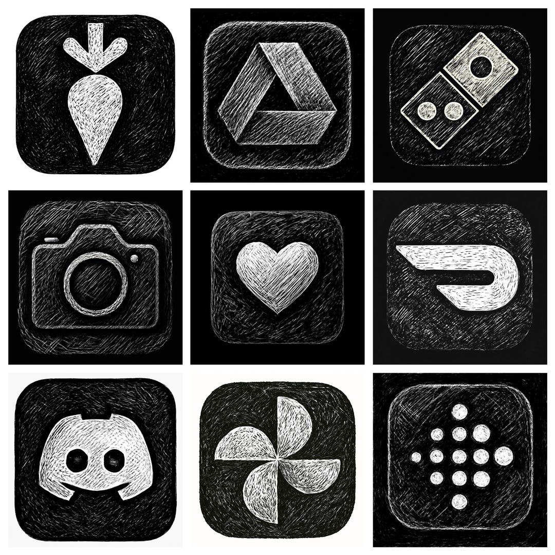 237 Charcoal Scratch Style App Icon Pack Ios Icon Theme & Popular Apps ...