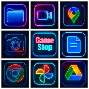 100 Cyberpunk Neon Style App Icon Pack iOS Icon theme & Popular Apps Lifetime Updates