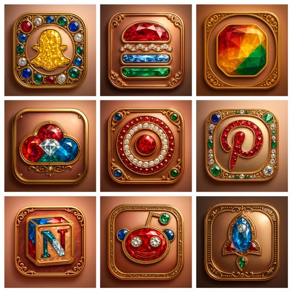 232 Luxury Gemstone Style App Icon Pack iOS Icon theme & Popular Apps Lifetime Updates