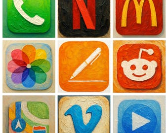 250 Impasto Oil Style App Icon Pack iOS Icon theme & Popular Apps Lifetime Updates