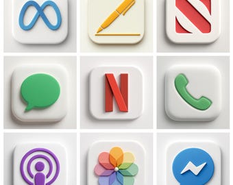 Pakiet ikon aplikacji 674 White Matte: motyw iOS, dożywotnie aktualizacje (pobieranie cyfrowe)