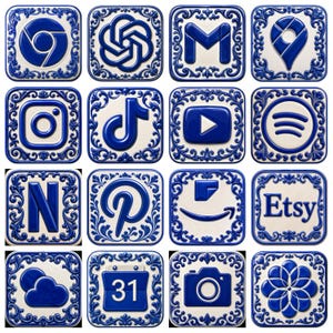 Paquete de iconos de aplicaciones con estilo de porcelana azul y blanca (417 unidades) Tema de iconos para iOS y aplicaciones populares con actualizaciones de por vida