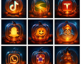 Pack d'icônes d'application style citrouille en verre 231, thème d'icônes iOS et applications populaires mises à jour à vie