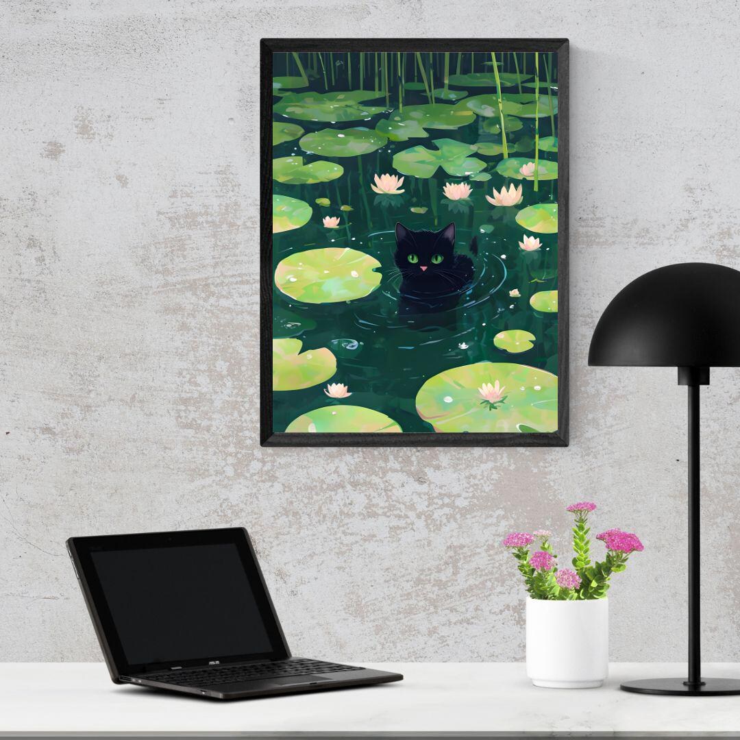 Digital Print Funny Cat Print - Monet Floral Art -unique Home Decor ...