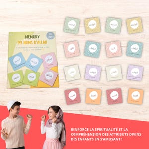 Jeu Memory Islam - 99 Noms d'Allah à Imprimer - Jeu Éducatif Musulman - Apprentissage Ludique - Cartes Mémoire Islam - Activité Islam Enfant